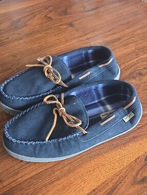 Men's Navy Suede Slip-On Moccasin Loafers with Tan Laces